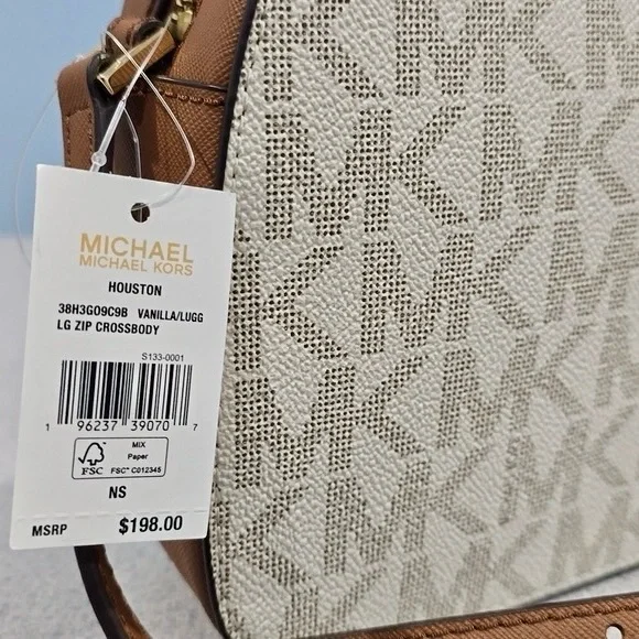 Michael Kors Houston Large Zip Crossbody Bag cream/tan retail $198 - Picture 2 of 12